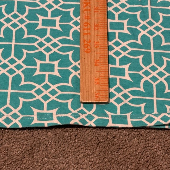 Gretchen Scott Teal White Geometric Print 3/4 Sleeve Knit Dress Size L - Picture 10 of 10